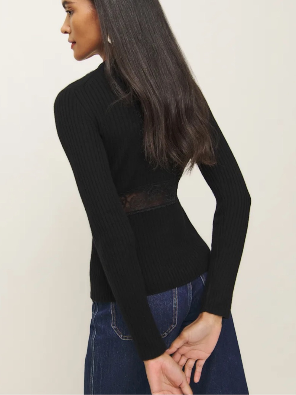 Reformation Black Lace Cashmere-Blend Cardigan - Picture 2 of 4